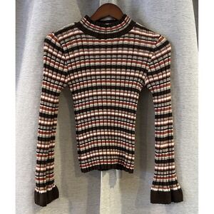 Vintage Y2K Rave Striped‎ Long Sleeve Multi Color Size Medium USA